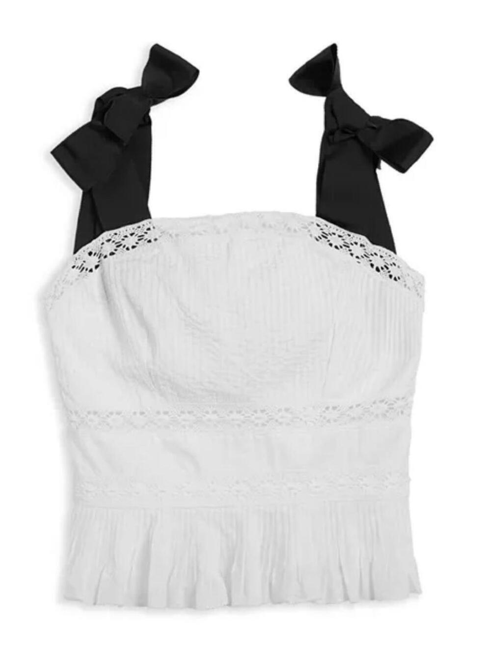Ted Baker White Lace Peplum Top Black Bow Straps Size 2 Approx